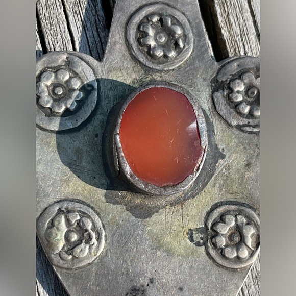 Impressive TURKMEN ANTIQUE TRIBAL ASYK SILVER PENDANT Carnelian Stone (OBO!) 🤗 - Picture 6 of 16
